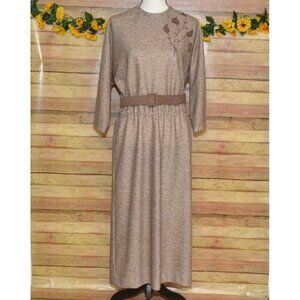 Vintage Herman Marcus Sheath Maxi Dress Size 16 3/4 Sleeve Embroidered Floral